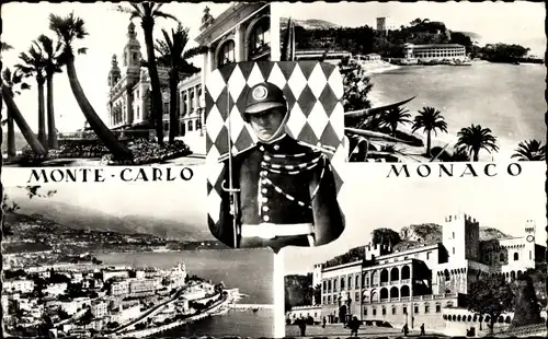 Ak Monte Carlo Monaco, Palmen, Ortsansicht, Wachsoldat, Gebäude