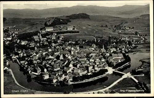 Ak Cham in der Oberpfalz, Ortsansicht, Fliegeraufnahme