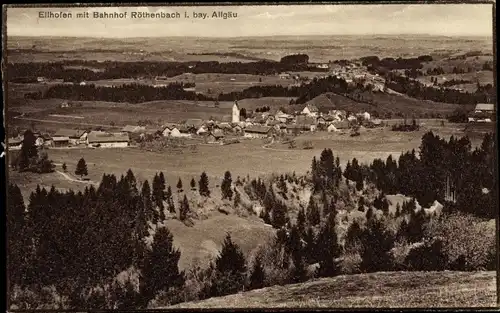 Ak Ellhofen Weiler Simmerberg im Allgäu, Panorama, Bahnhof Röthenbach