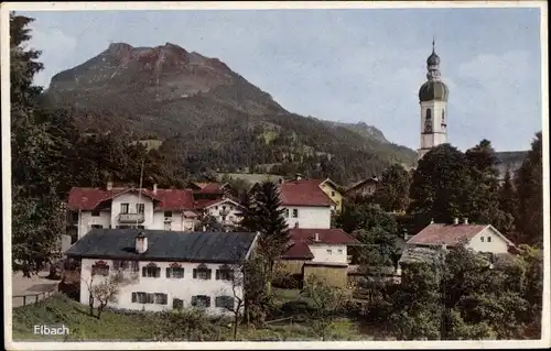 Ak Elbach Fischbachau in Oberbayern, Teilansicht, Kirchturm