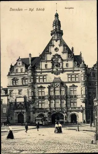 Ak Dresden Altstadt, Königliches Schloss, Georgentor, Straßenbahn