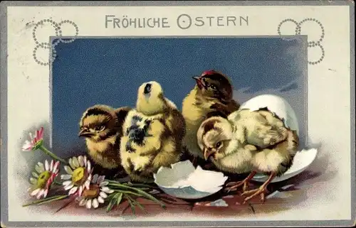 Ak Glückwunsch Ostern, Küken, Blumen