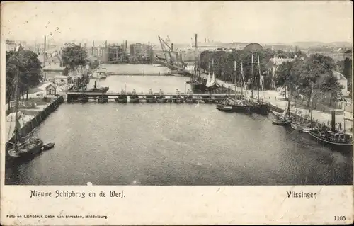 Ak Vlissingen Zeeland Niederlande, Nieuwe Schipbrug und der Kai