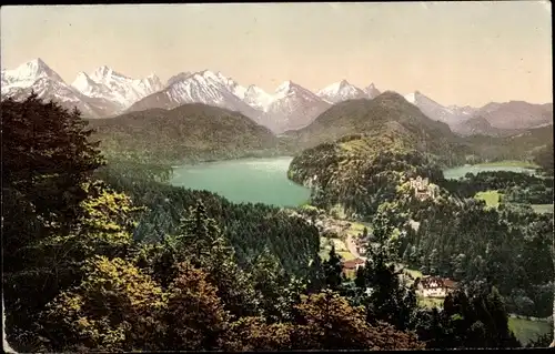 Ak Hohenschwangau Schwangau im Ostallgäu, Blick von der Jugend, Gebirge