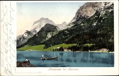 Ak Ramsau im Berchtesgadener Land Oberbayern, Hintersee, Boot