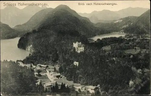 Ak Hohenschwangau Schwangau im Ostallgäu, Schloss Hohenschwangau, Panorama