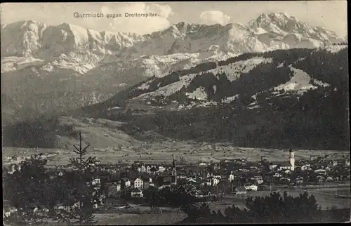 Ak Garmisch Partenkirchen in Oberbayern, Ortsansicht, Dreitorspitze