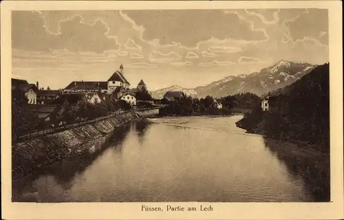 Ak Füssen im Ostallgäu, Lech, Teilansicht