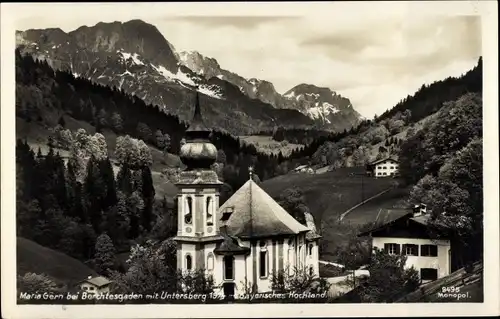 Ak Maria Gern Berchtesgaden in Oberbayern, Kirche, Untersberg