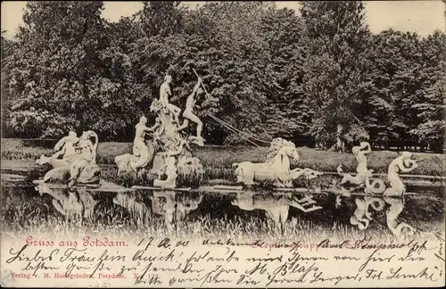 Ak Potsdam, Schlossteich, Neptungruppe