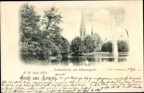 Ak Leipzig in Sachsen, Lutherkirche, Johannapark