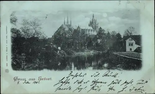 Mondschein Ak Erfurt in Thüringen, Dom, Severikirche