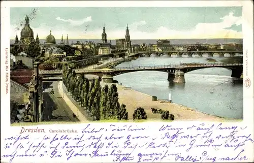 Ak Dresden Altstadt, Carolabrücke, Panorama, Elbe, Frauenkirche