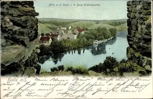 Ak Giebichenstein Halle an der Saale, Blick von der Burg auf den Fluss