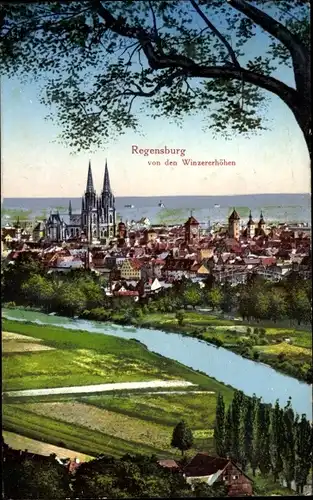 Ak Regensburg an der Donau Oberpfalz, Blick von den Winzererhöhen, Kirche