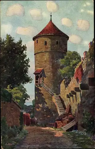 Künstler Ak Marschall, V., Rothenburg ob der Tauber Mittelfranken, Schuld-Turm