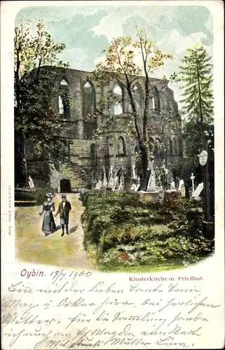 Ak Oybin in Sachsen, Die Klosterkirche mit Friedhof