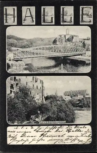 Ak Halle an der Saale, Burg Giebichenstein, Blick von der Moritzburgbrücke