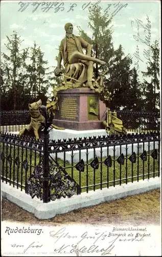 Ak Bad Kösen Naumburg an der Saale, Rudelsburg, Bismarckdenkmal, Bismarck als Student