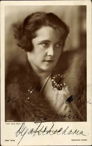 Ak Schauspielerin Olga Tschechowa, Portrait, Autogramm