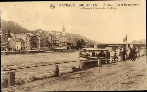 Ak Dinant Wallonien Namur, Bateaux Mouettes, Das Boot am Pier von Dinant