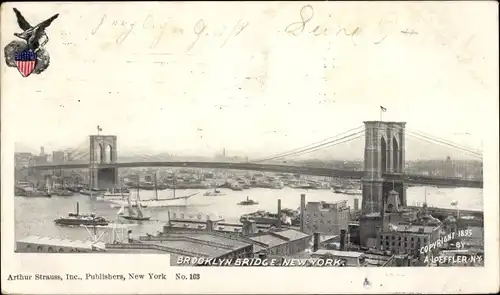 Ak New York City USA, East River und Brooklyn Bridge