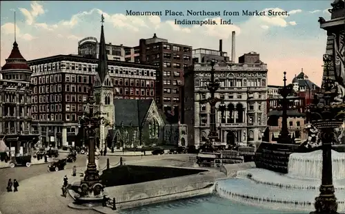 Ak Indianapolis Indiana USA, Monument Place, nordöstlich der Market Street