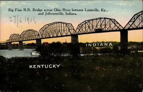 Ak Louisville Kentucky USA, Big Four Railroad Bridge über den Ohio River