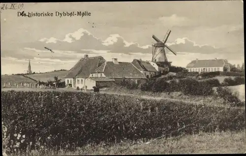 Ak Dybbøl Düppel Dänemark, Blick auf die historische Mühle