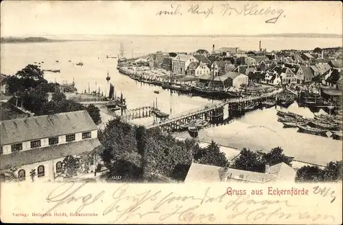 Ak Ostseebad Eckernförde, Panorama, Ostsee, Brücke