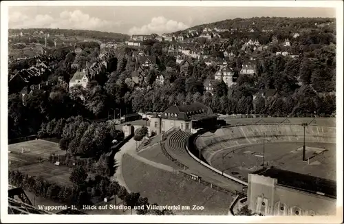 Ak Elberfeld Wuppertal, Stadion, Villenviertel am Zoo, Luftbild