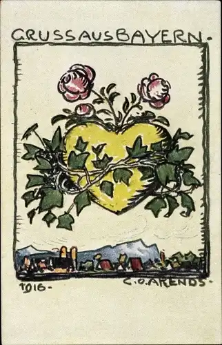 Wappen Künstler Ak Arends, C O, Opfertag 1916 Propaganda, Kaiserreich, Bayern