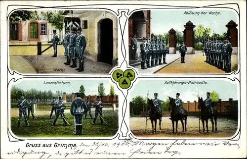 Ak Grimma in Sachsen, Husaren, Wache, Lanzenfechten, Aufklärungspatrouille