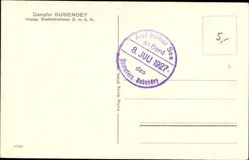Ak Dampfer Bubendey, HAPAG Seebäderdienst