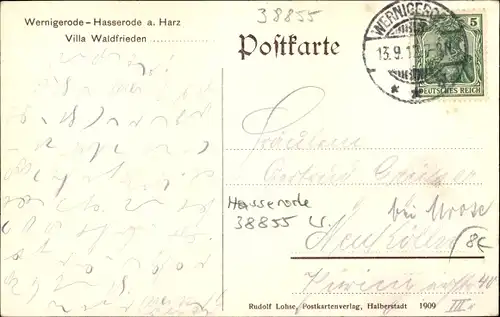 Ak Hasserode Wernigerode am Harz, Luisenstraße, Villa Waldfrieden, Brocken