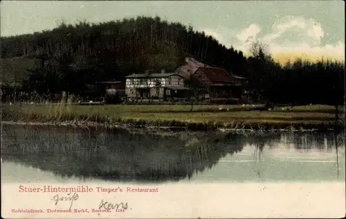 Ak Stuer Hintermühle, Blick übers Wasser zu Timpers Restaurant