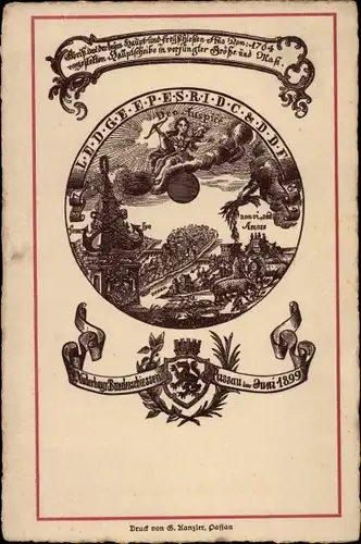 Ganzsachen Künstler Ak Passau in Niederbayern, V. Niederbayr. Bundesschießen 1899