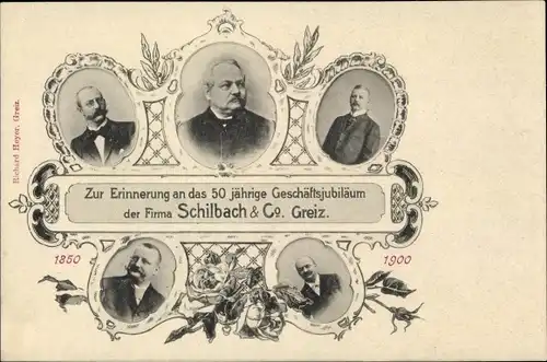 Ak Greiz im Vogtland, 50jähriges Geschäftsjubiläum der Firma Schillbach & Co.