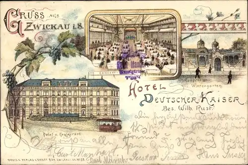 Litho Zwickau in Sachsen, Hotel Deutscher Kaiser, Wintergarten