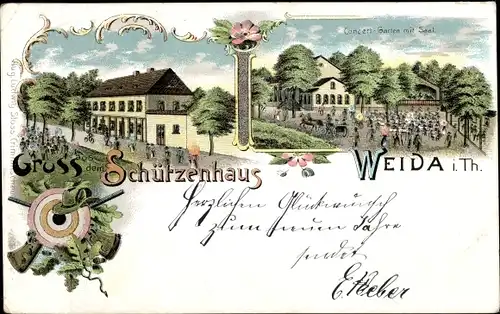 Litho Weida in Thüringen, Schützenhaus, Konzert-Garten, Saal