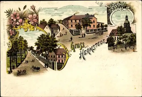 Litho Hermstedt Bad Sulza in Thüringen, Gasthaus, Allee, Kirche