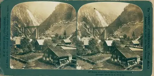 Stereo Foto Amsteg Silenen Kt. Uri, St. Gotthard Eisenbahnbrücke, Ortsansicht