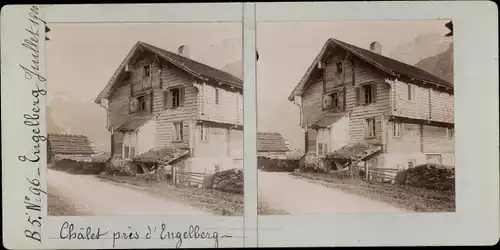 Stereo Foto Engelberg Kt. Obwalden Schweiz, Chalet, Bauernhaus, 1900