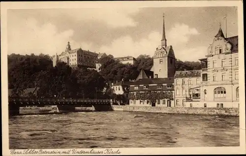 Ak Untermhaus Gera in Thüringen, Schloss Osterstein, Brücke, Kirche