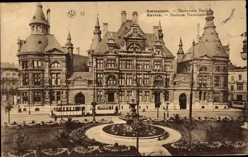 Ak Anvers Antwerpen Flandern, Nationalbank, Straßenbahn