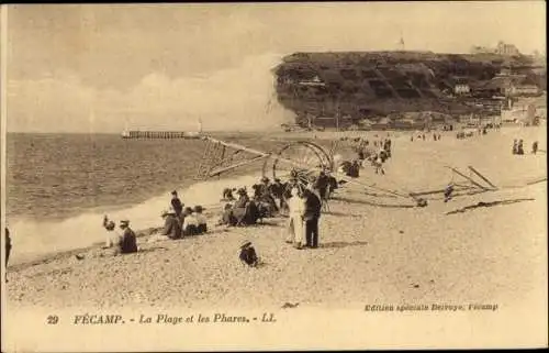 Ak Fécamp Seine Maritime, Strand, Leuchttürme