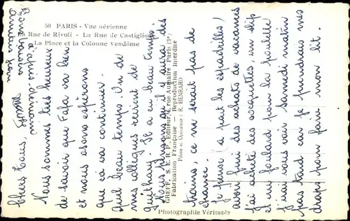 Ak Paris I, Rue Castiglione, Rue de Rivoli, Place et la Colonne Vendome, Luftbild