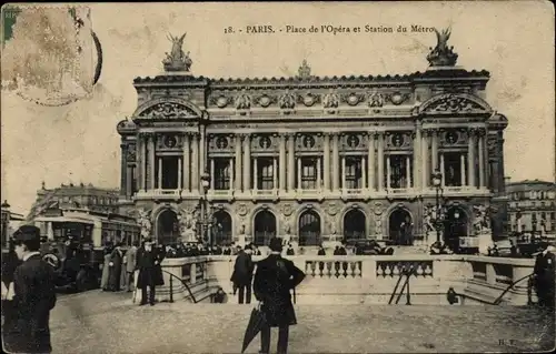 Ak Paris IX Opéra, Place de l'Opera, Station du Metro