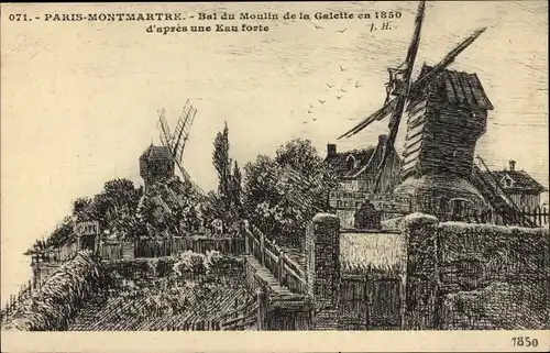 Künstler Ak Paris XVIII Montmartre, Bal du Moulin de la Galette en 1850 d'apres une Eau forte