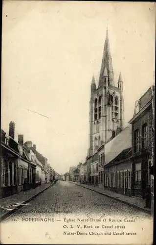 Ak Poperinghe Poperinge Westflandern, Kirche Notre-Dame, Rue de Cassel